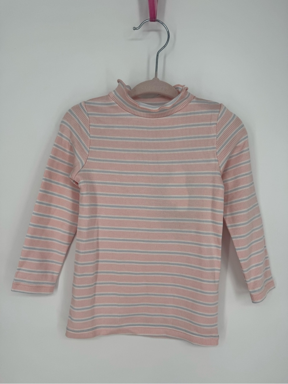 Angel Dear NWT Long Sleeve Ruffle Neck Pink Blue Stripe 18-24M Elevated Basic - Picture 2 of 4